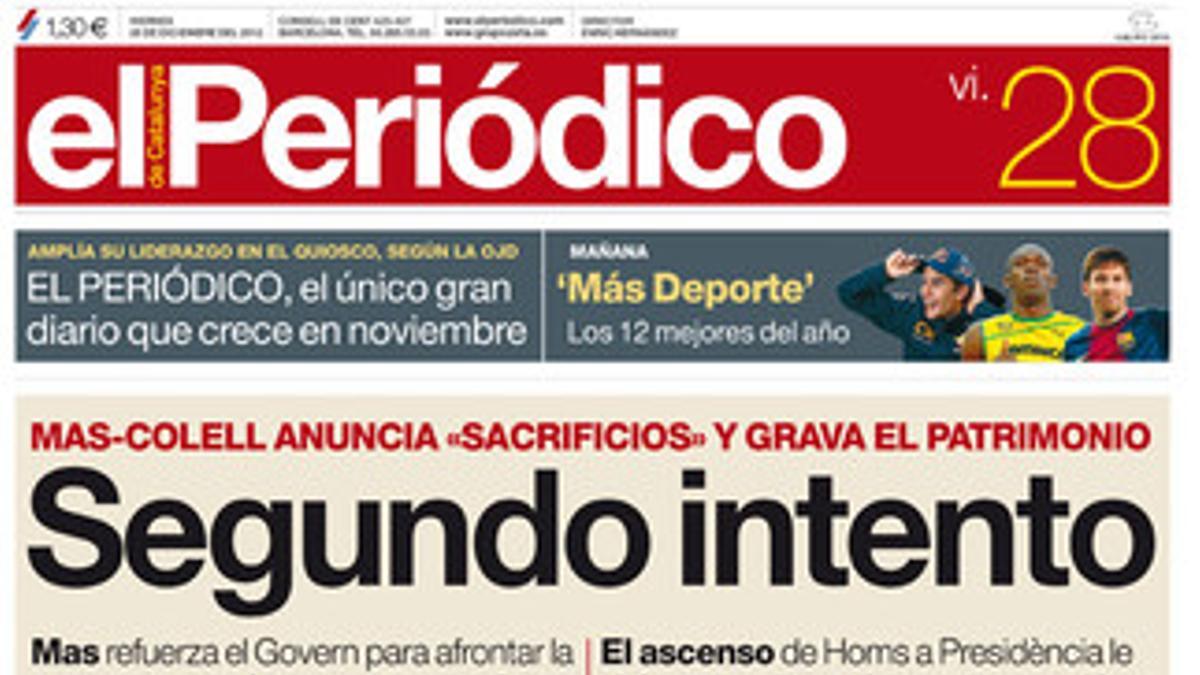 Portada de EL PERIÓDICO del 28 de diciembre.