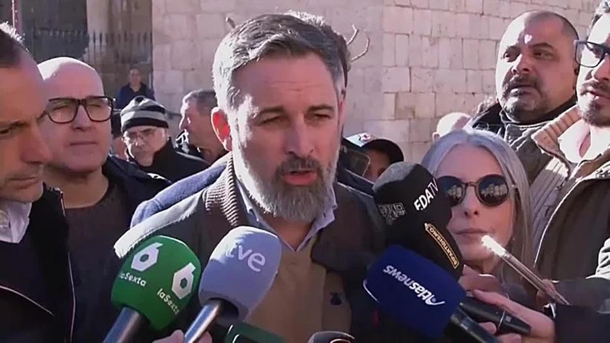 Santiago Abascal, este martes en Teruel, con motivo de la campaña de las elecciones en Aragón.