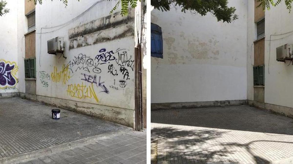 Una de las fachadas de Son Gotleu, antes y después de la intervención de Emaya.