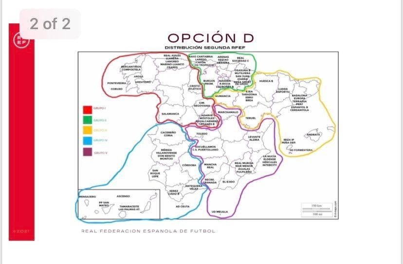 Mapa con la distribución de los equipos en Segunda RFEF