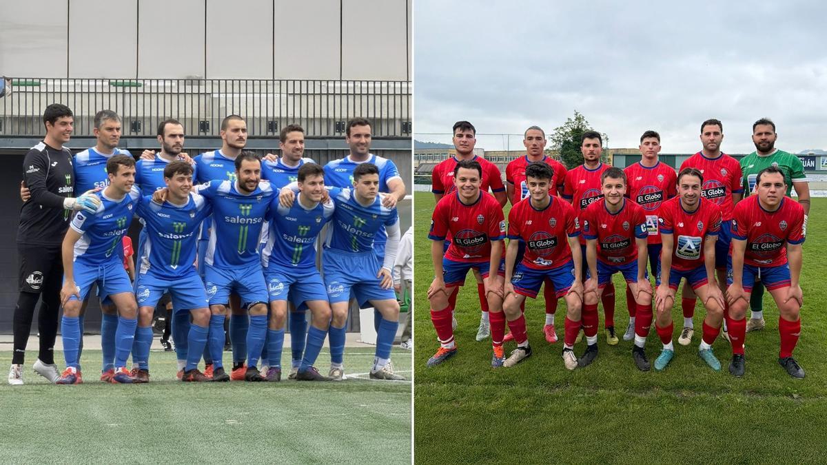 A la izquierda foto del once inicial del Cornellana y, a la derecha, el del Salas.