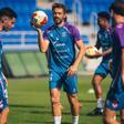 Aitor Sanz, junto a Fran Sabina, en un entrenamiento en el Heliodoro Rodríguez López.