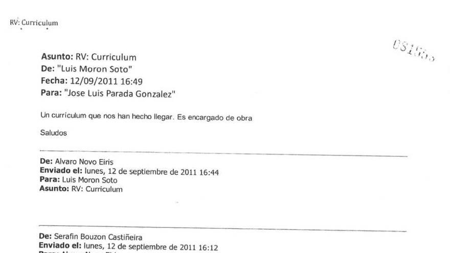 Correo que figura en el sumario referido a un contrato del yerno de un edil.