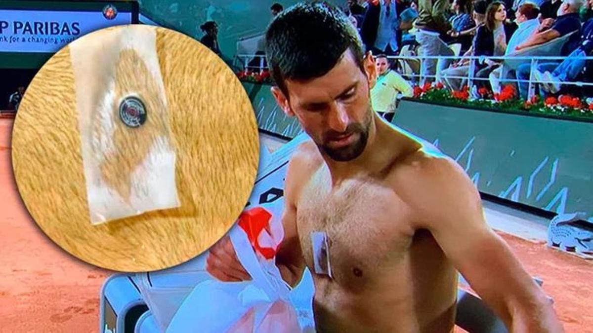 Djokovic y un detalle del chip utilizado por el serbio.