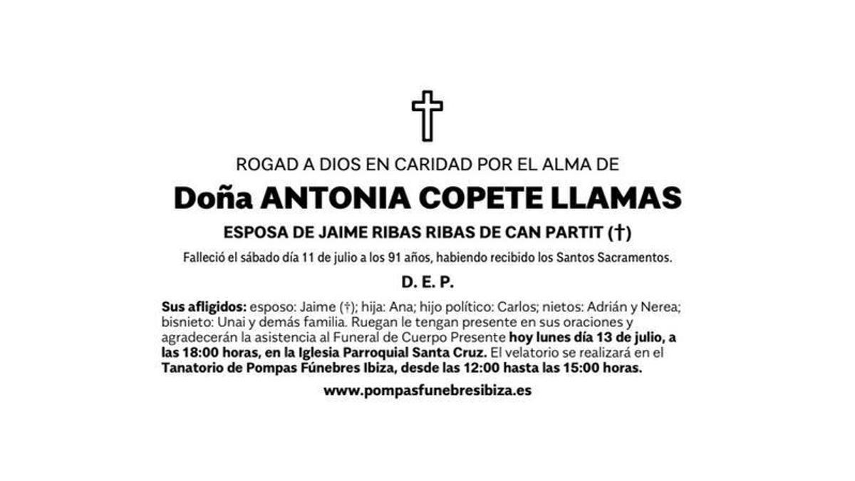 Esquela Antonia Copete Llamas