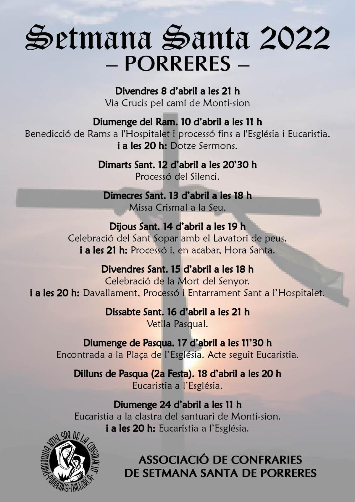 Programación de Semana Santa 2022 de las Asociaciones de Cofradías de Porreres