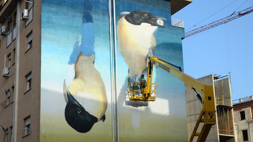 Nuevo mural de Brea en Plasencia por la Feria de Ornitología de Monfragüe