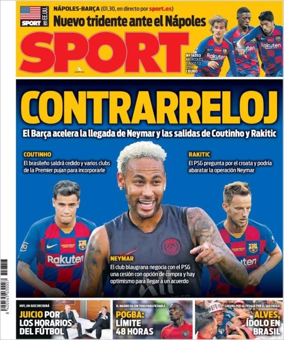 Portada SPORT miércoles 7 agosto 2019