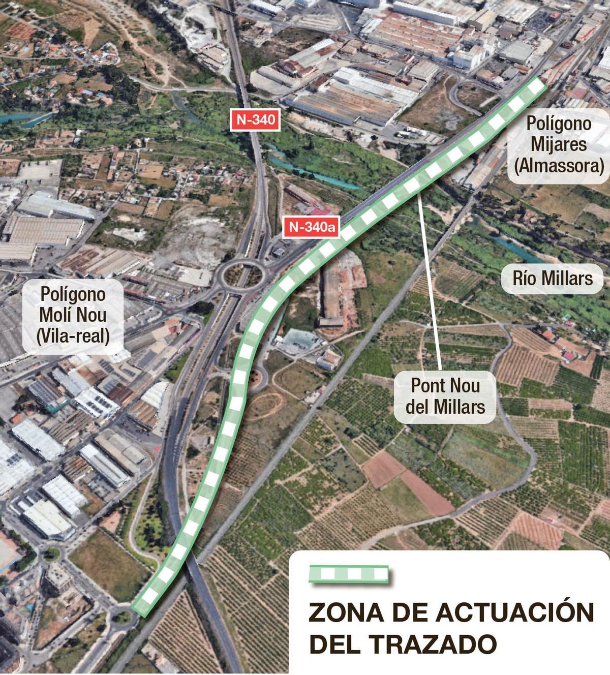 Este es el trazado que tendrá la pasarela ciclopeatonal entre Vila-real y Almassora.