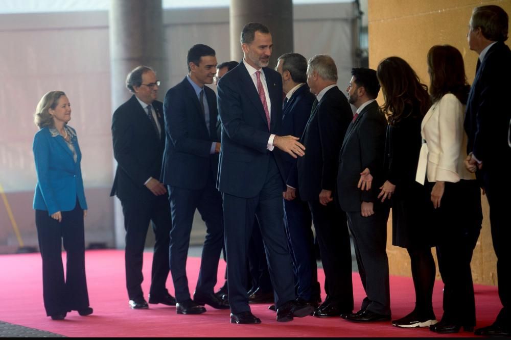 Felipe VI, Sánchez y Torra, a su entrada en la MWC