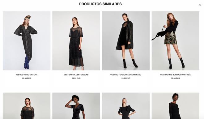 Zara ofrece la opción 'Productos similares'