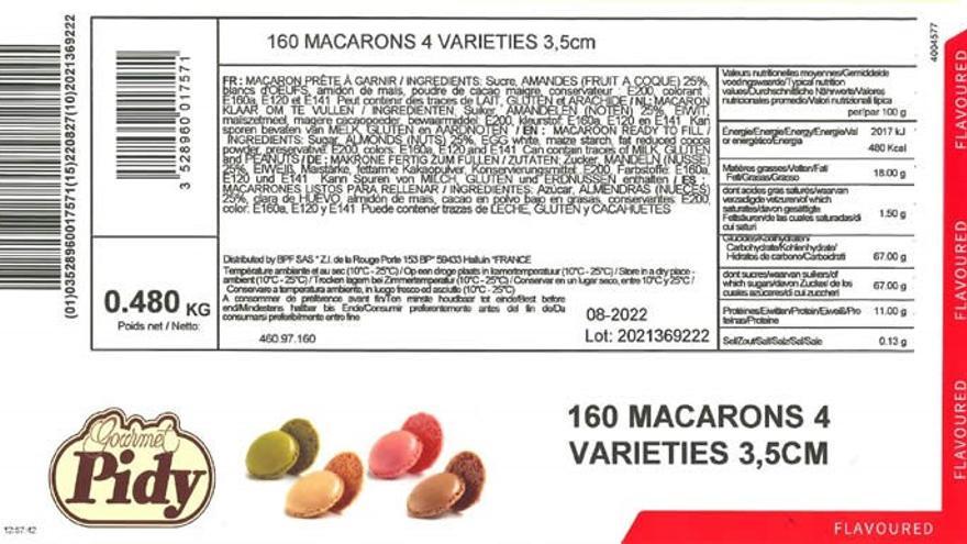 El lote de macarons que ha sido retirado por contener alérgenos no declarados en el etiquetado