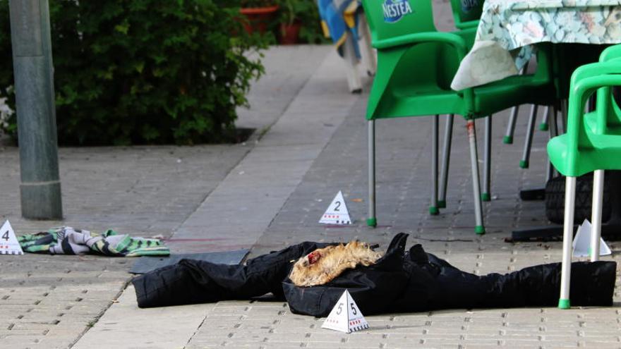 Alguns dels elements marcats per la policia científica després del tiroteig.