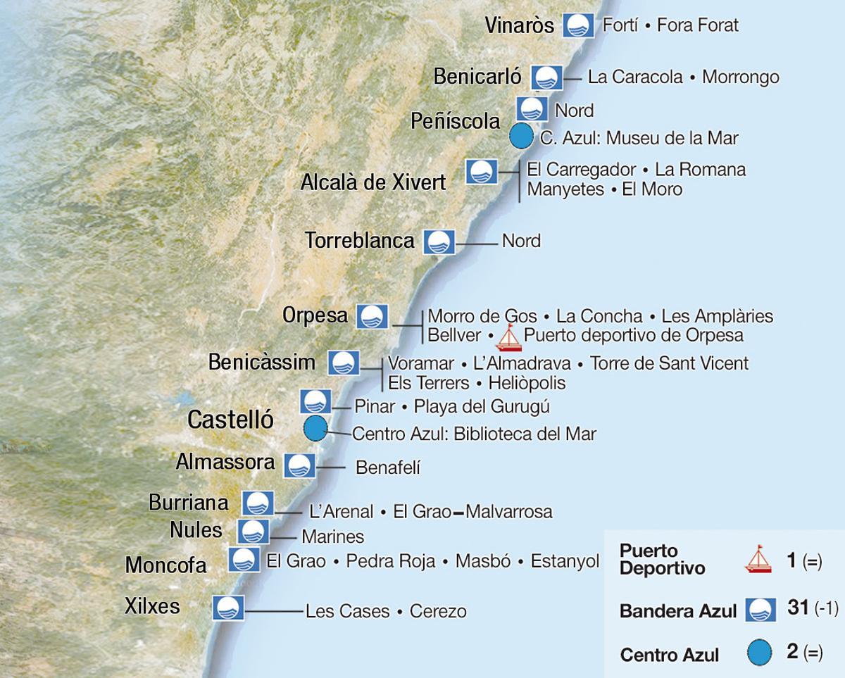 Playas de Castellón que tendrán este año banderas azules.