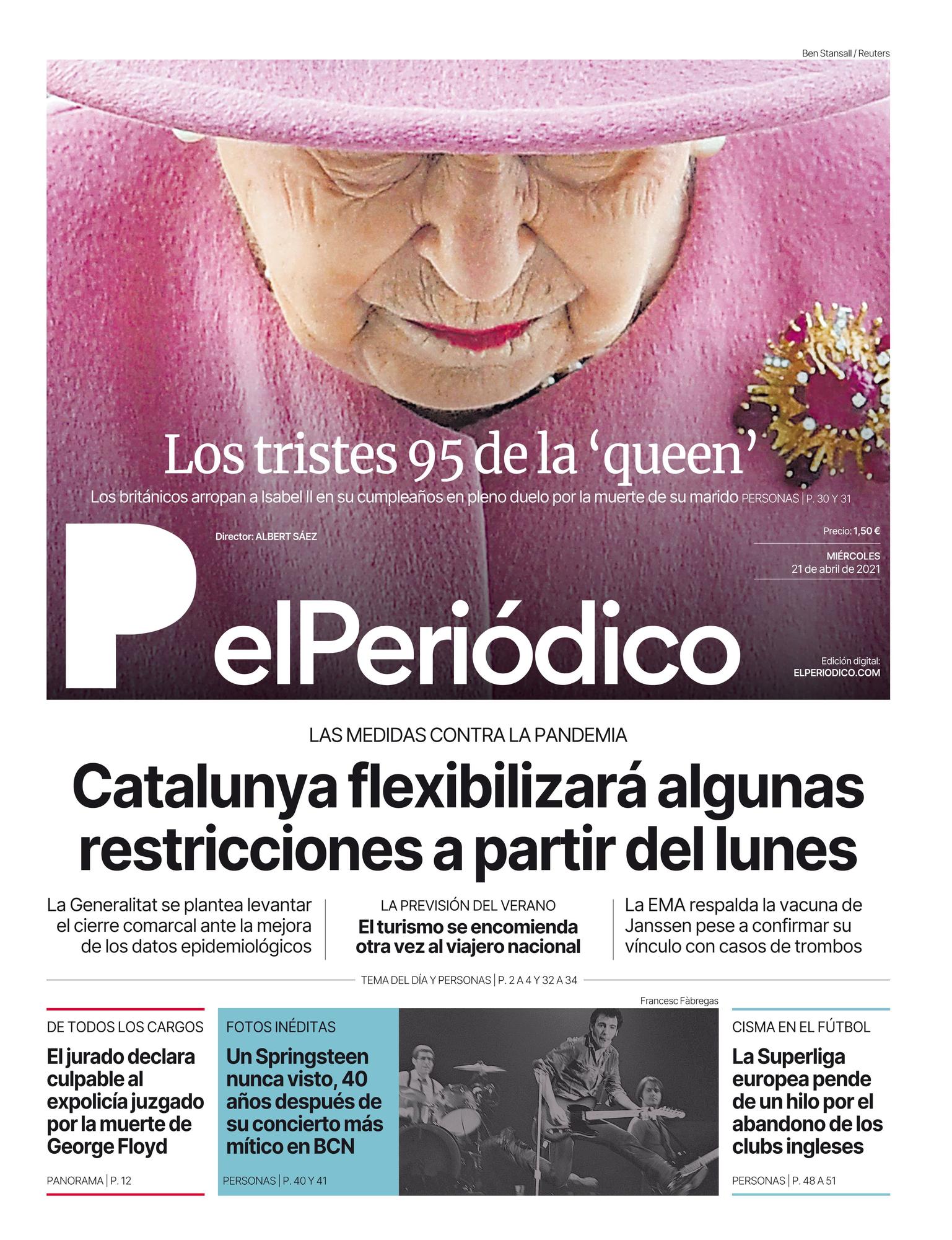 La portada de EL PERIÓDICO del 21 de abril de 2021