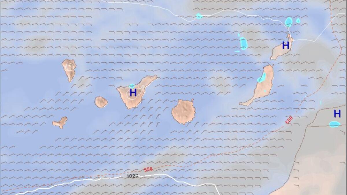 Mapa con la predicción del tiempo en Canarias para el sábado.