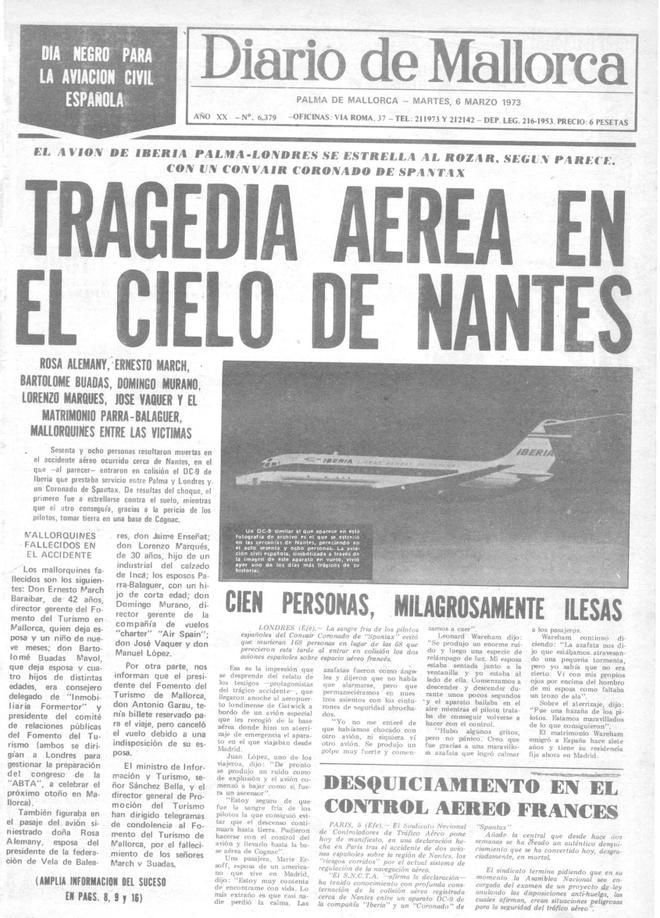 Así contó Diario de Mallorca el desastre aéreo de Nantes
