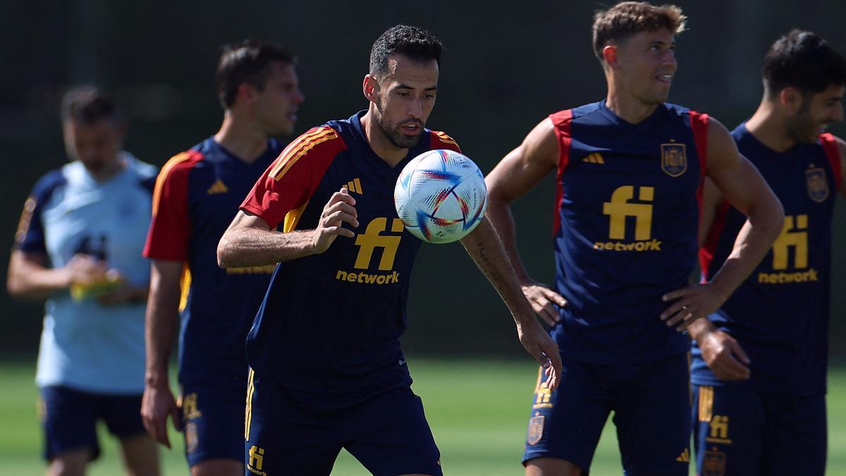 Busquets, en un entrenamiento de España