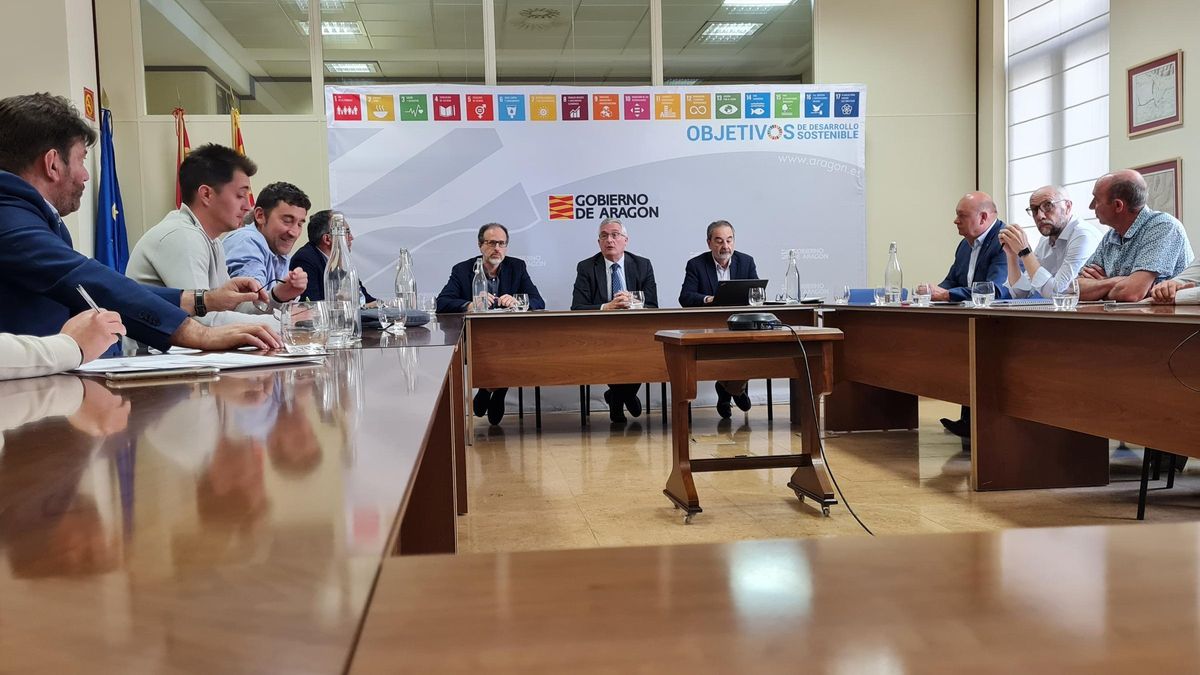 Un momento de la reunión mantenida este jueves entre el consejero de Agricultura, Joaquín Olona, y las asociaciones agrarias aragonesas.