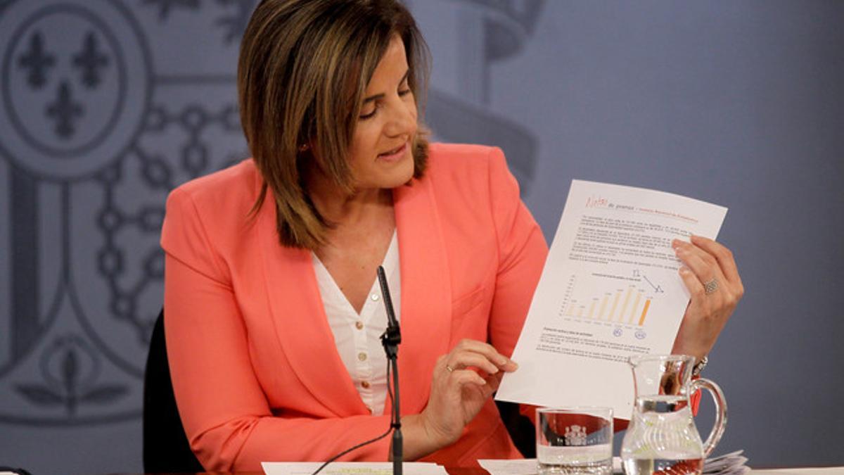 Fátima Báñez, durante la rueda de prensa posterior al Consejo de Ministros.