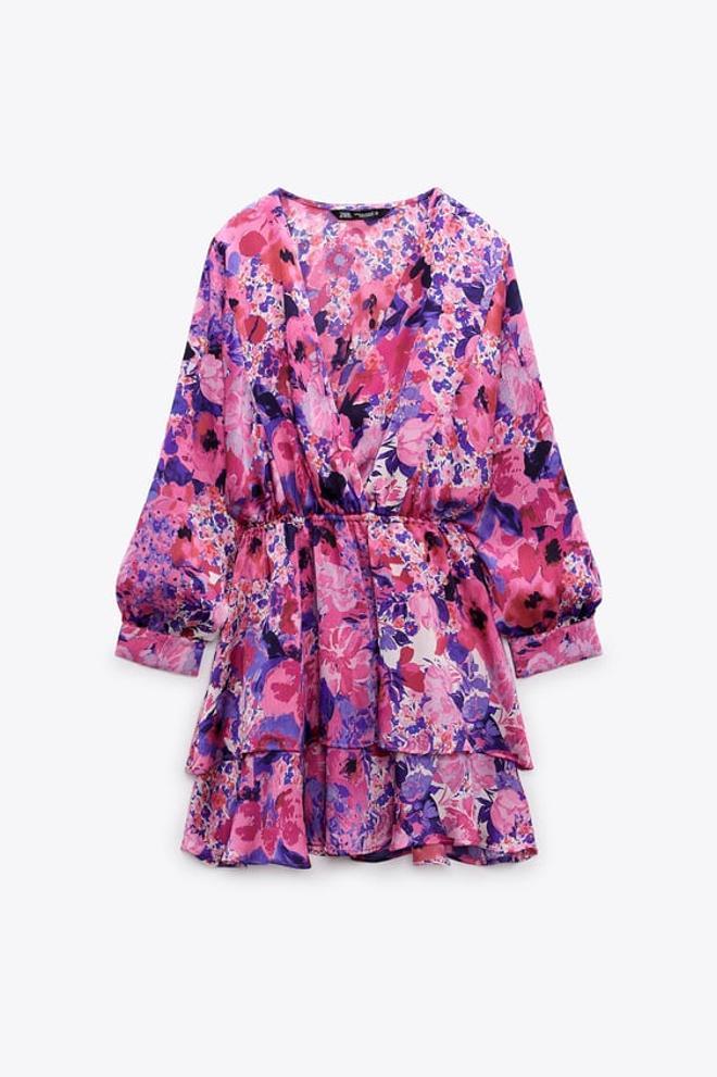 zara vestido volantes flores