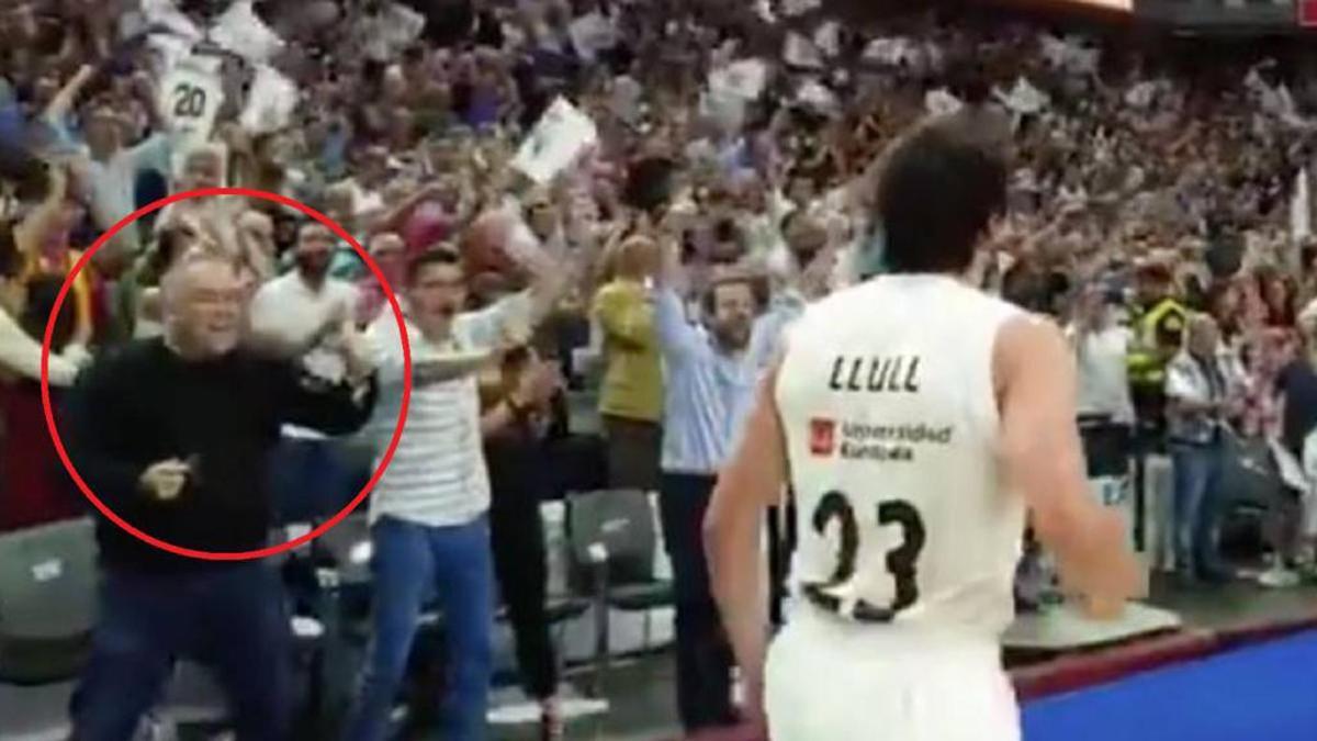 Ferreras, vibrando con un partido del Madrid de baloncesto a pie de pista