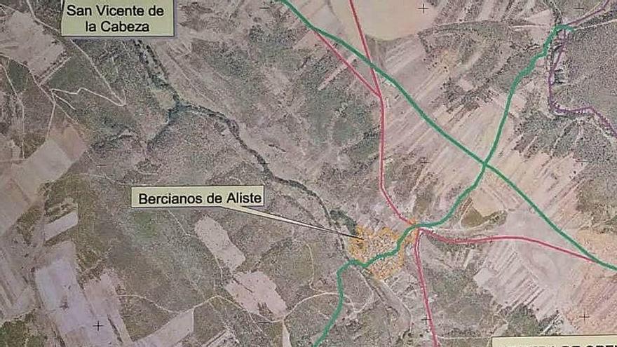 Mapa del término de Bercianos, en verde las dos veredas.