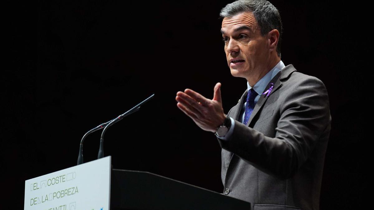 El presidente del Gobierno Pedro Sánchez interviene en el acto de presentación del estudio “El coste de la pobreza infantil en España”.