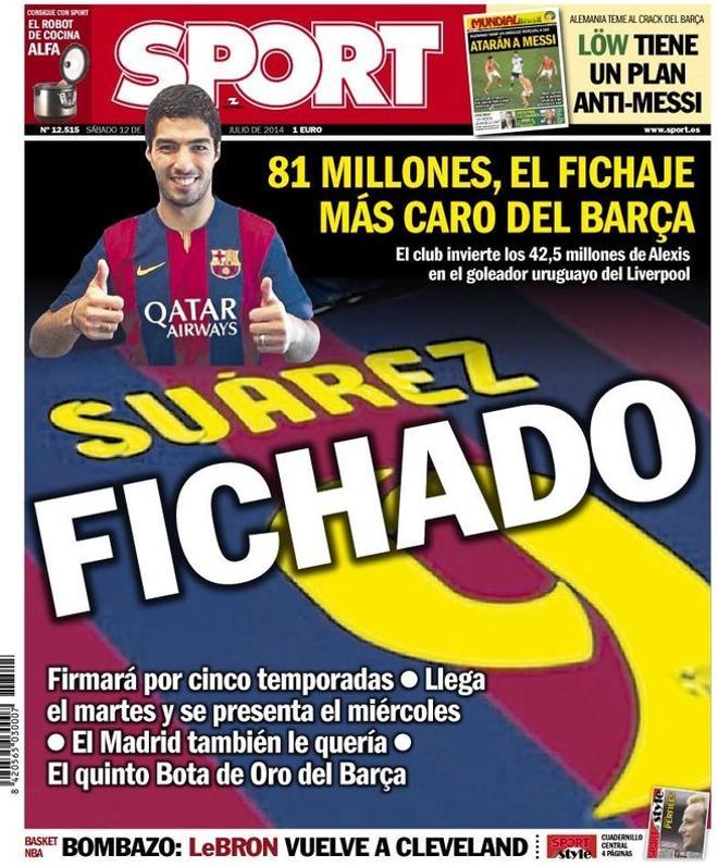 2014 - Luis Suárez ficha por el FC Barcelona por 81 millones y se convierte en el fichaje más caro de la historia del club