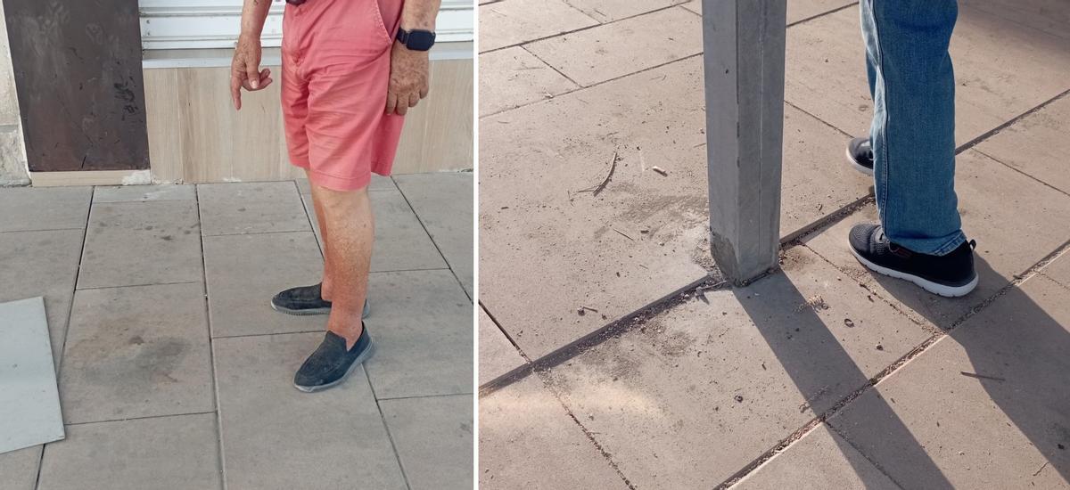 Los vecinos denuncian que las losetas elegidas para el paseo marítimo retienen las manchas con más facilidad, además de que hay decenas mal colocadas que causan tropiezos.