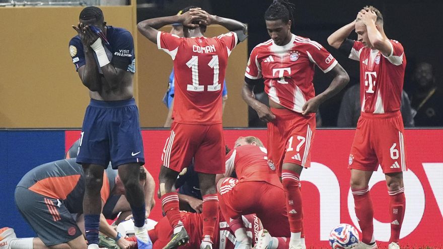 El PSG, que acabó con nueve, tumba al Bayern y Musiala sufre una grave lesión