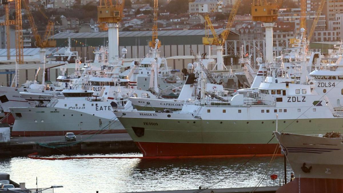 Flota de Malvinas y NAFO, en los muelles de Beiramar. |