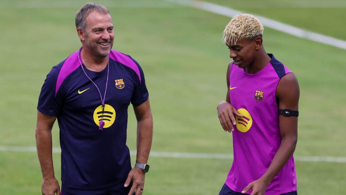 Lamine Yamal salta al césped del Tito Vilanova y reaparecerá mañana en Montjuic