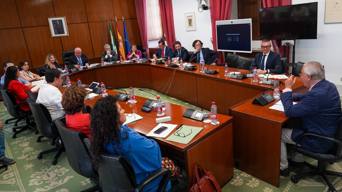 El Senador Javier Arenas durante la comparecencia en comisión parlamentaria de los candidatos a senadores en representación de la comunidad que no sean diputados del Parlamento andaluz, a 27 de julio de 2022 en Sevilla (Andalucía, España)