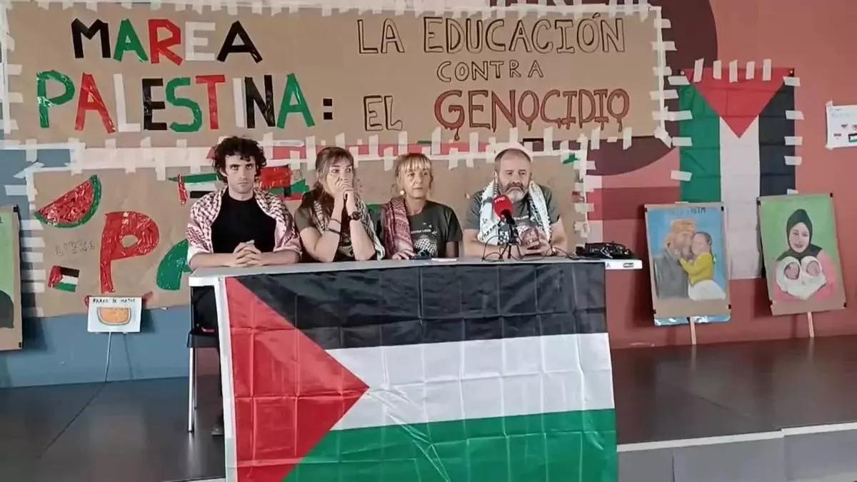 Imagen de la rueda de prensa de la Marea Palestina en el CBA.