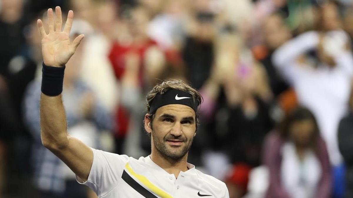 Federer celebra su victoria, en Indian Wells