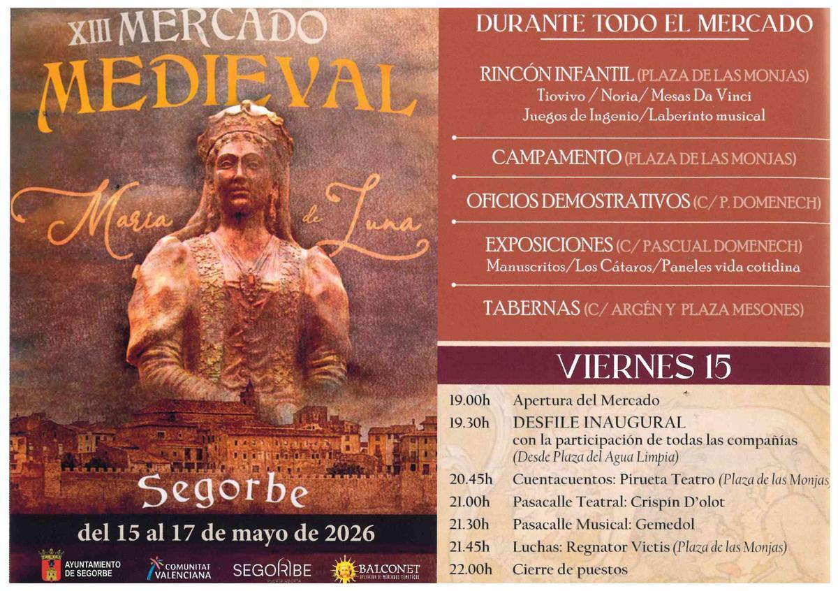 Programación del Mercado Medieval María de Luna de Segorbe este 2026.