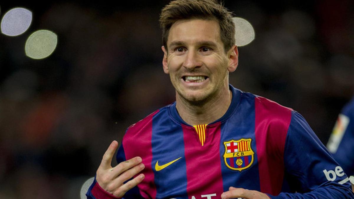 Leo Messi celebra uno de sus goles durante esta temporada 2014-15