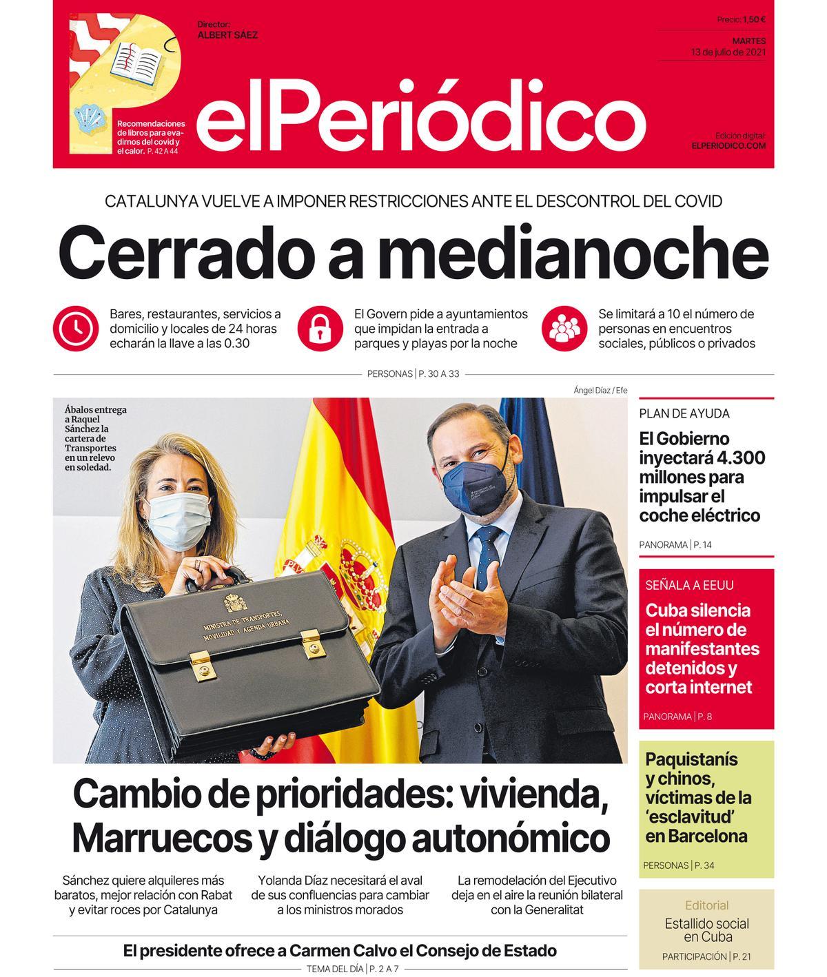 La portada d’EL PERIÓDICO del 13 de juliol del 2021