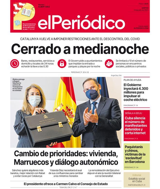 La portada d’EL PERIÓDICO del 13 de juliol del 2021
