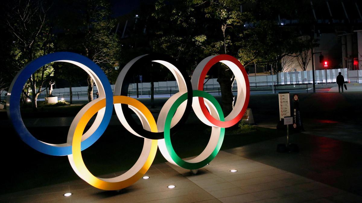 FILE PHOTO: Olympic rings are seen near the National Stadium in Tokyo