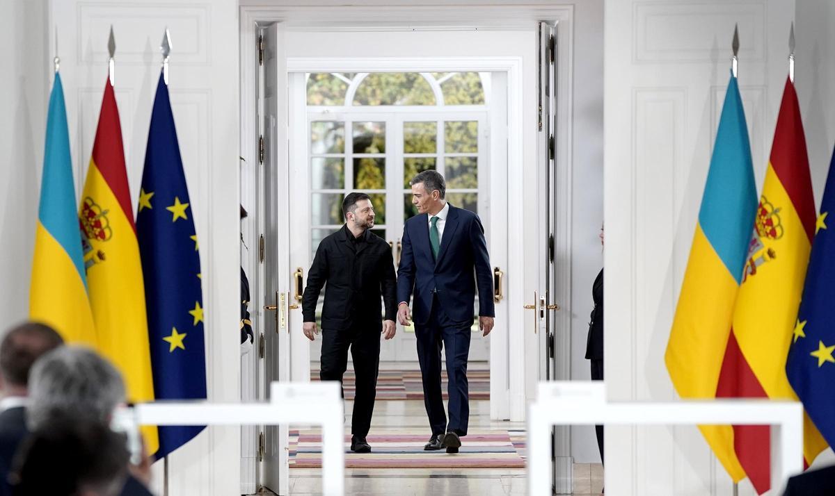 Pedro Sánchez y el presidente de Ucrania,  Zelenski,  en La Moncloa.