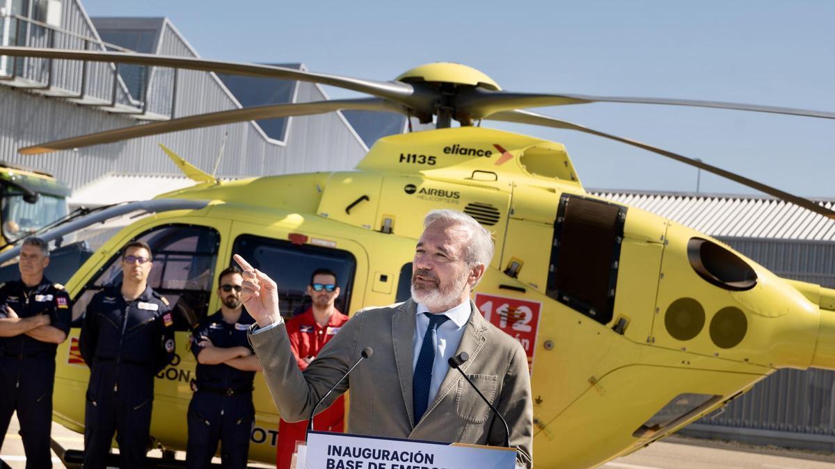 El presidente del Gobierno de Aragón, Jorge Azcón, en la inaguración de la Base de Emergencias de Villanueva de Gállego