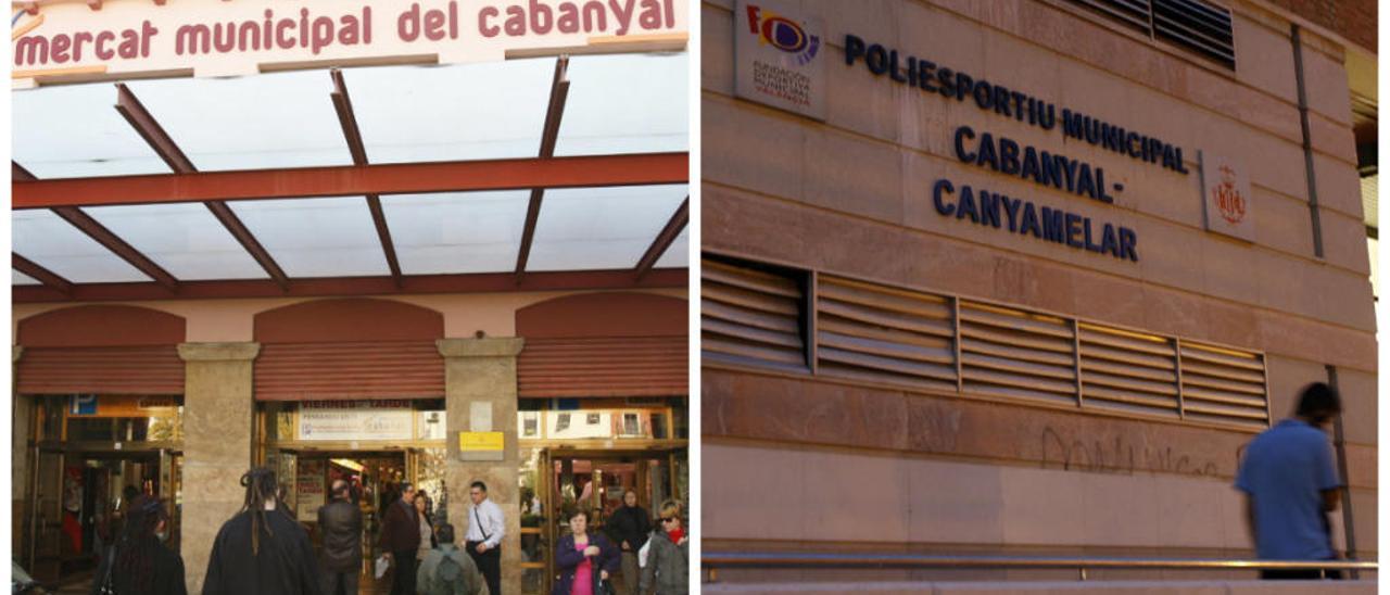 Mercado del Cabanyal-Canyamelar, donde solo  figura el nombre de Cabanyal. En 2016 se añadió Canyamelar al polideportivo