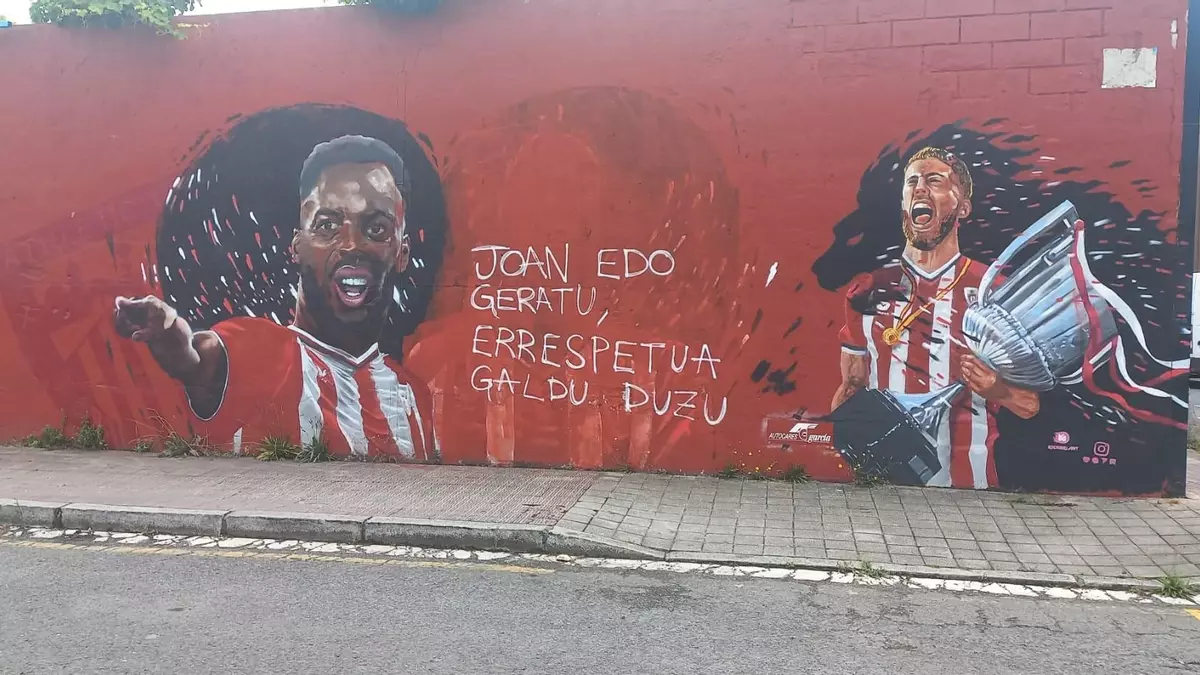 Vandalizada de nuevo la imagen de Nico Williams en el mural del Athletic de Barakaldo