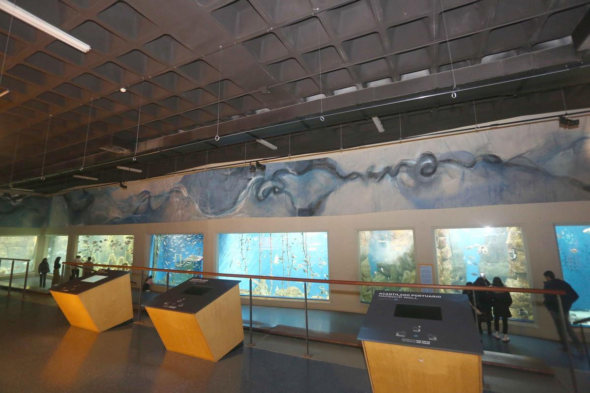 Un mural de 60 metros de largo conmemora el 25 aniversario del Aquarium de A Coruña