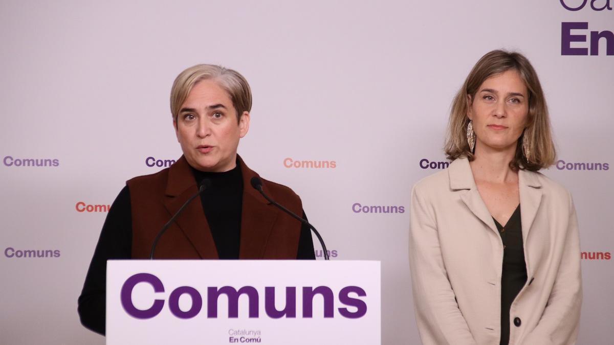 Ada Colau y Jéssica Albiach, coordinadoras de Catalunya en Comú, en una rueda de prensa