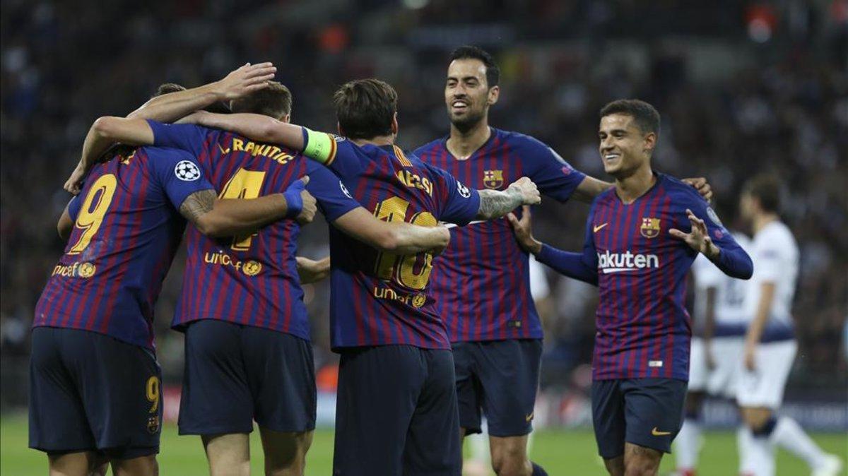 El Barça celebró cuatro goles, el primero de Coutinho