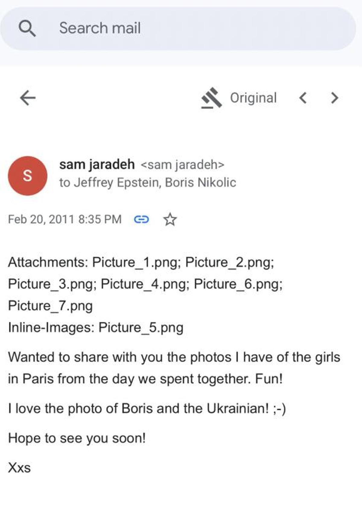 Correo electrónico obtenido de los archivos desclasificados de Jeffrey Epstein