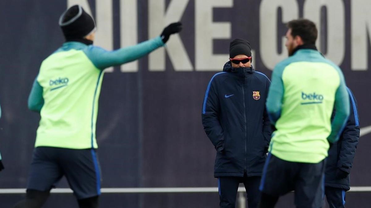 Luis Enrique, en un momento del entrenamiento previo al partido frente al Athletic.